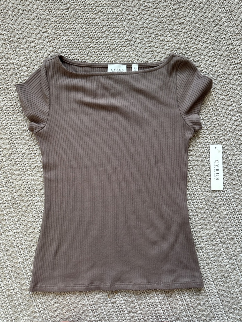Cyrus Short Sleeve Ribbed Tee in Chocolate Brown